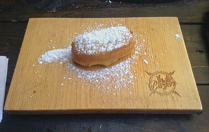 Deep-fried Twinkie covered with powdered sugar