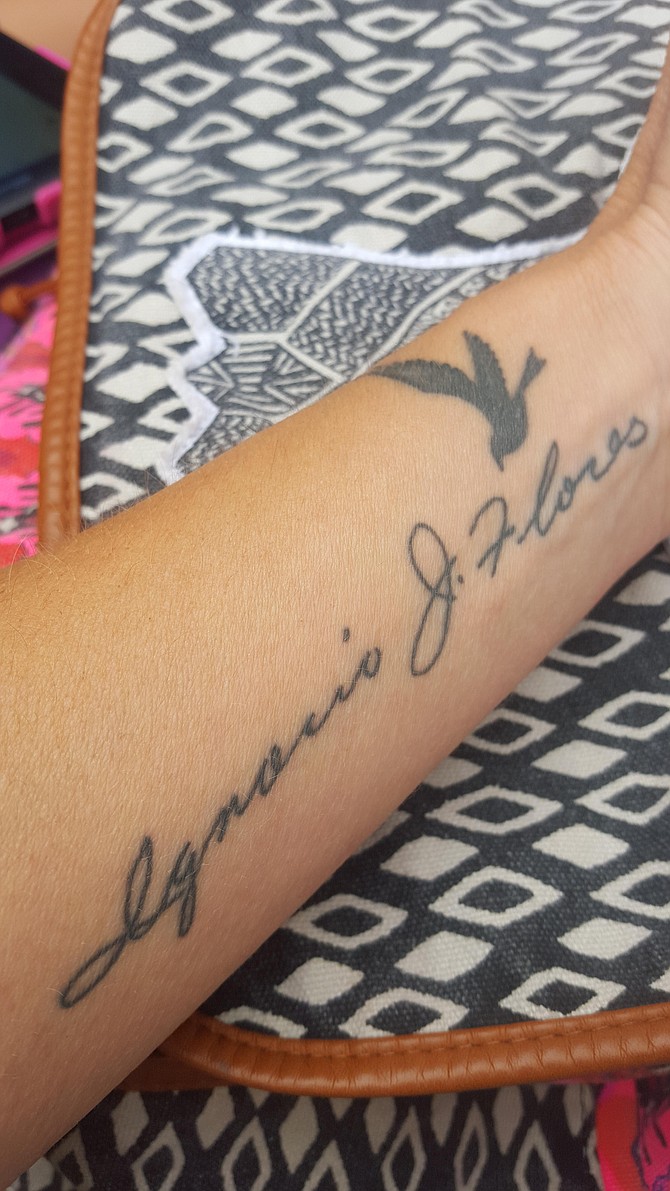 This tattoo is tribute to my father who died on 3.14.14. He was incredibly kind and courageous and made me who I am today.  My dad always said that Ignacio was hard for non-Spanish speaking people to pronounce so for his military service and education, he chose mostly to go by his middle name John.  For me, and for our shared pride in our Chicano heritage, he will always truly be Ignacio "Nachito" Flores and because he died on Pi he truly will go on forever. Mike Stobbe at Avalon Tattoo 2 did this for me and of all my 8 tattoos, this is my favorite.  