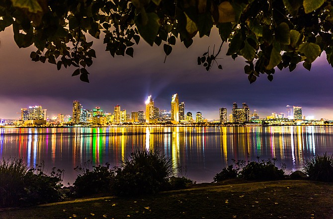 Coronado's Bay View Park after dark