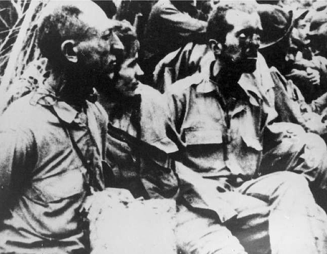 POWs, Bataan Peninsula, Philippines. "They tried to hit any prisoner who was not marching fast enough."