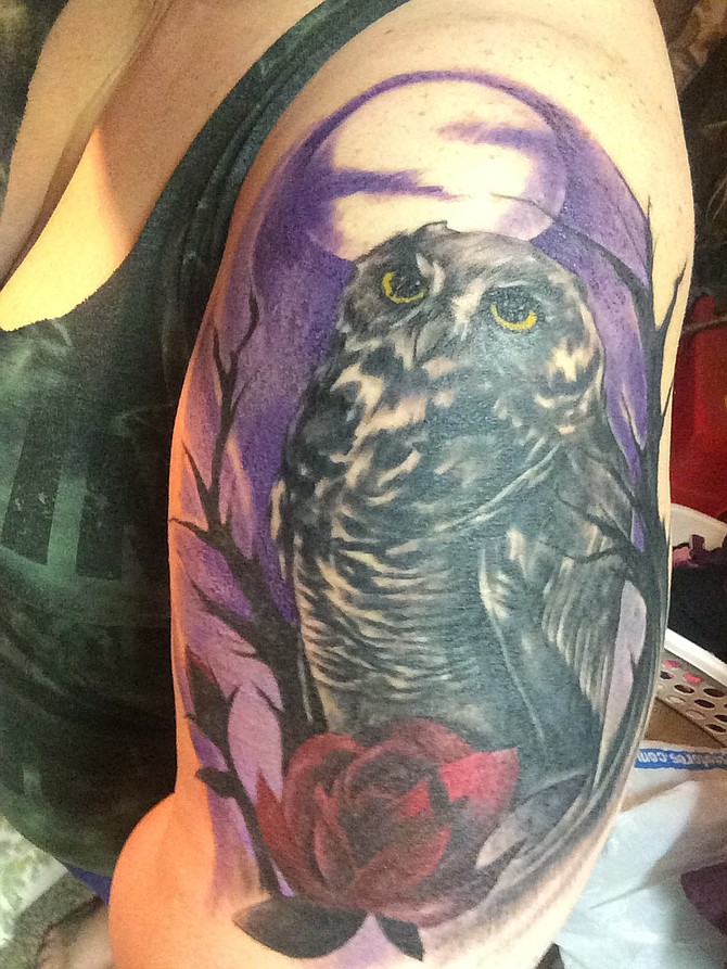 Hey. I'm Krystal. I chose to get my arm piece after years of putting it off because I was scared to have visible tattoos on my arms. After losing some friends over the years, I decided to just take the leap since tomorrow isn't promised, and I didn't want to regret not doing it. I got my owl so I always have someone watching my back, and to remind me to impart wisdom in my decision making. I got it done at L.A. Inkspot. I reside in San Diego. I am 29 years old. I work at a hardware store while taking classes full time. <3