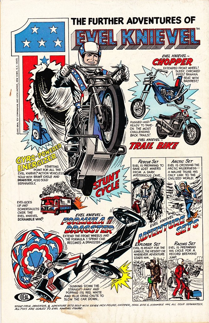 Ideal Toys ad: The Further Adventures of Evel Knievel, 1975.