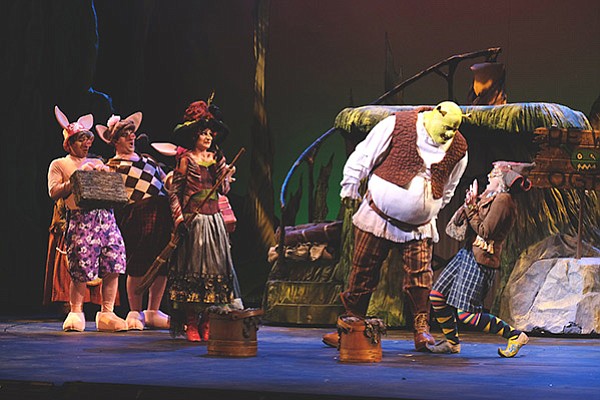 T.J. Dawson as Shrek and Company in Shrek: The Musical at Moonlight Stage - Image by Ken Jacques