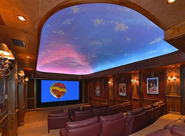 The theater room has a blue-sky ceiling...so you don’t feel guilty about watching idiot box on a perfect-weather day?