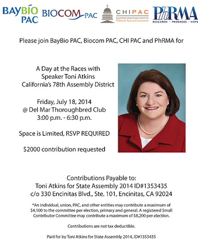 Biotechs threw this hefty fundraiser for Toni Atkins