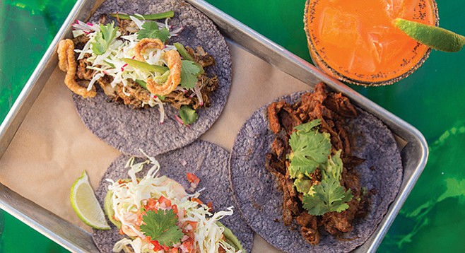 Gourmet tacos and the Margarita Zanahoria at Galaxy Taco