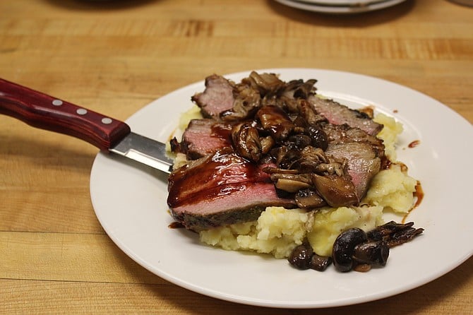 Tri-Tip with mushrooms and smoked potatoes.