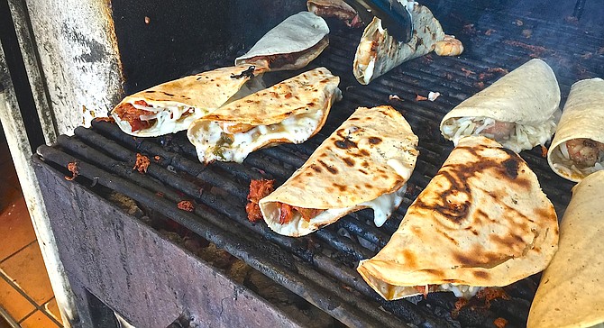 Marlin and gobernador tacos on the charcoal grill