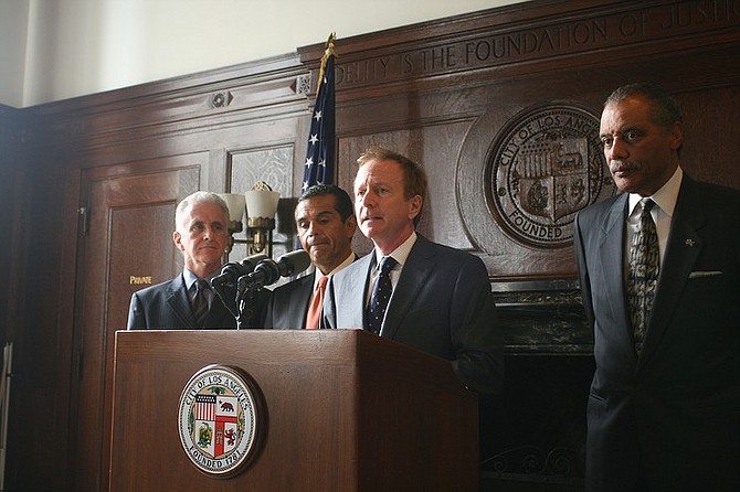Austin Beutner (center) at the L.A. mayor's office
