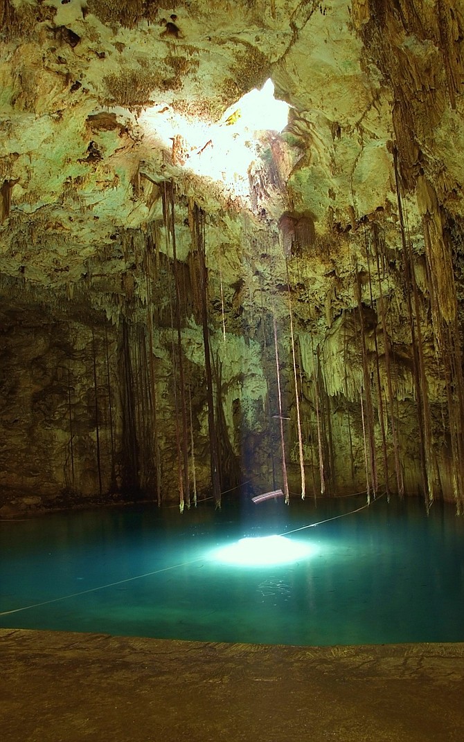 Cenote del XKEKEN,Yucatan Q.R
Natives say that it was discovered by Mayans thanks to a pig that used to go back and forth to this cave to feed his piglets till one day they fallow hem and they discovered this majestic cenote! 
 
