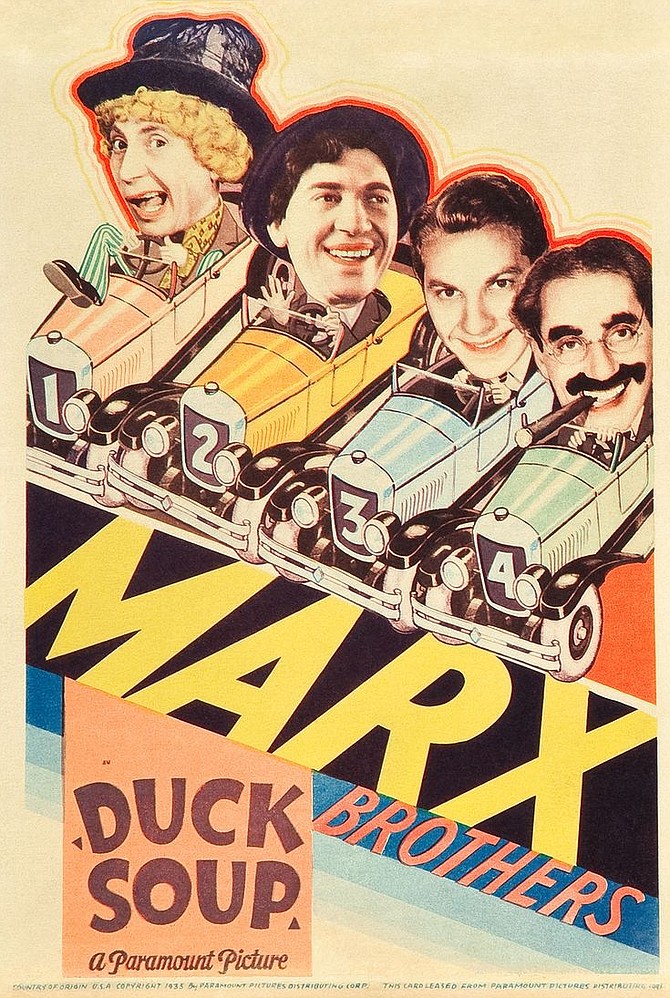 Original theatrical one-sheet featuring the 4 Marx Bros. in Duck Soup, 1933.