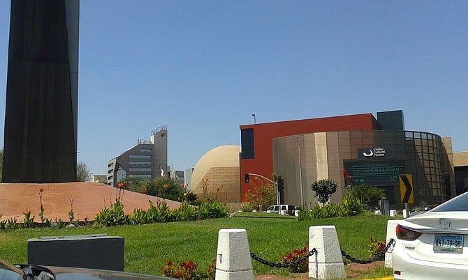 The Beautiful Tijuana Cultural Center (Cecut) and the Torremol building in Tijuana, captured from the roundabout. Early September, 2015