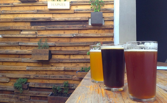 Starter beers in the small patio: Belgian Pale Ale, Brown Ale, and Pale Ale