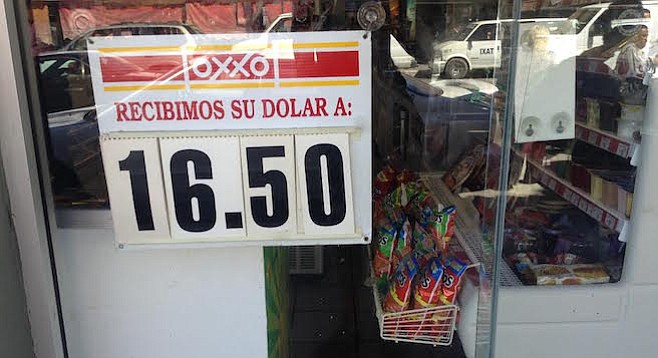 Peso value at an Oxxo convenience store