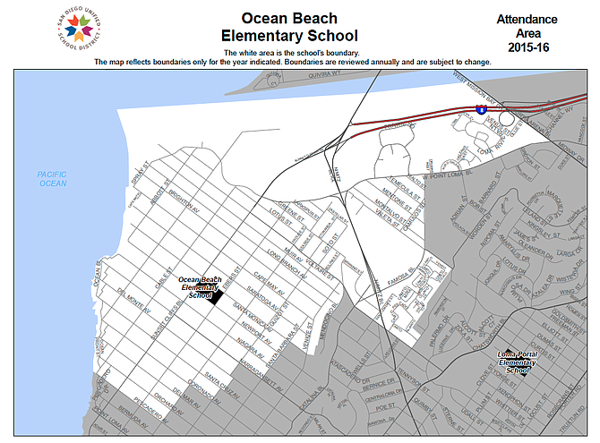 Ocean Beach school attendance area map