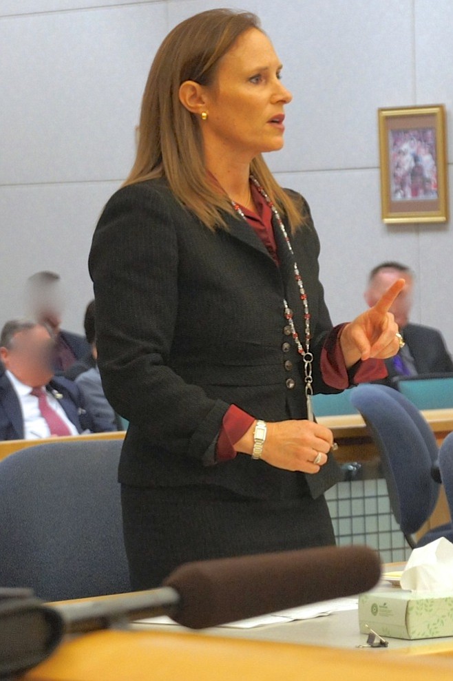 Tracy Prior is alone at prosecutor's table. Photo by Eva