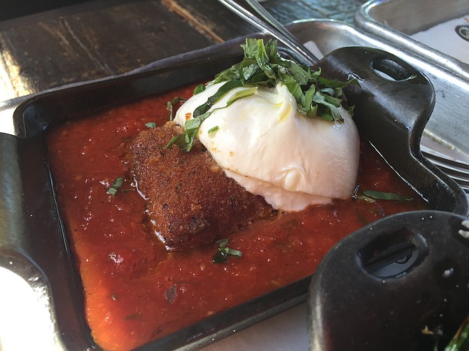 Crispy Polenta with burrata in arrabbiata sauce