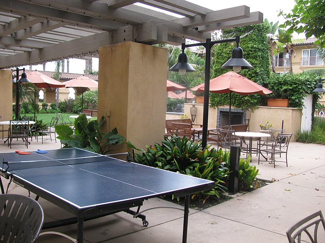 Hilton Garden Inn patio with ping pong 
