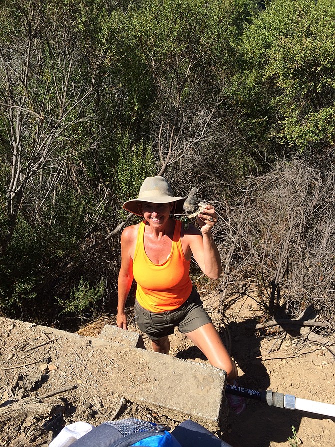 Geocaching with my friend Marie while hiking along Mt. Charlie Rd. 