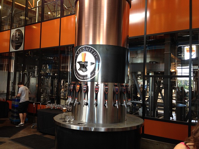 A glycol-powered beer tower features 20 taps of AleSmith releases.