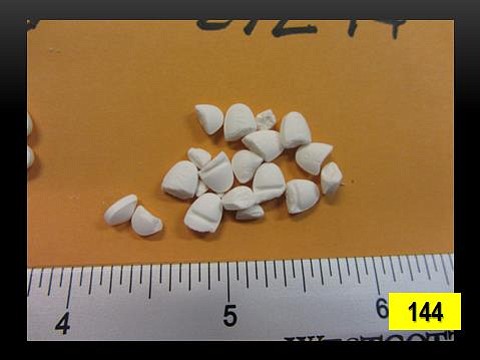 Evidence photo of pills found in Barton's locker. 