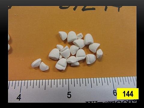 Evidence photo of pills found in Barton's locker