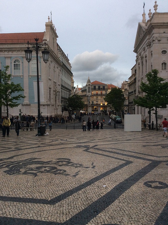 Strolling through Lisbon's central Baixa neighborhood.