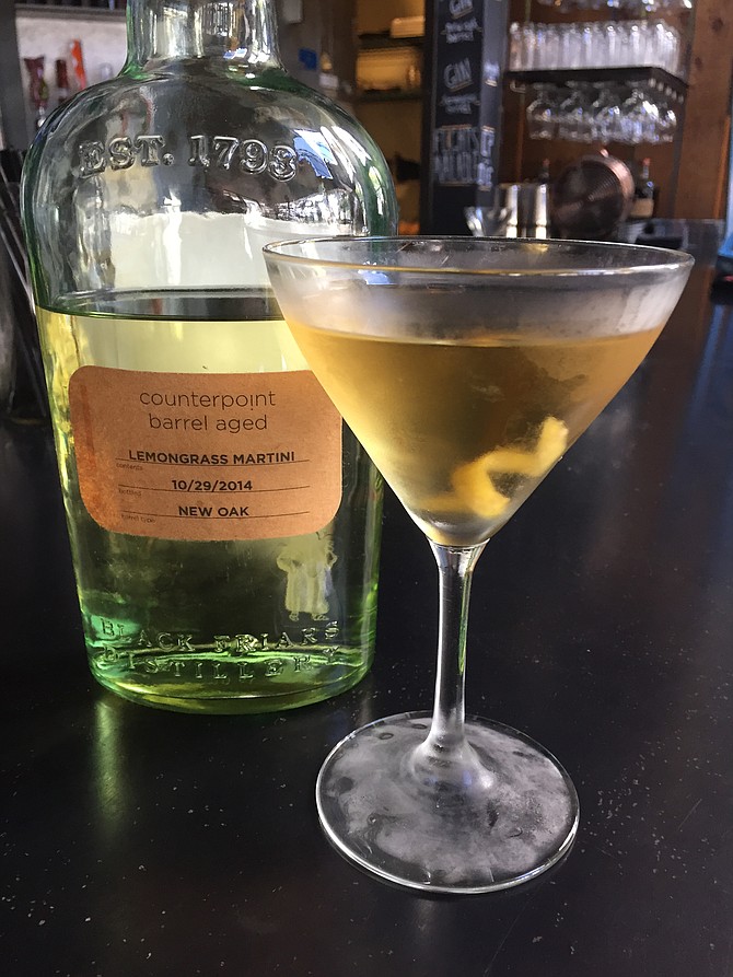 Barrel-aged lemongrass martini at Counterpoint