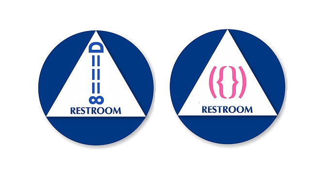 Some concern has been expressed over the gender-normative use of blue and pink, but there is general support for the use of text-based symbols for genitalia, because "it's what the students of today understand."