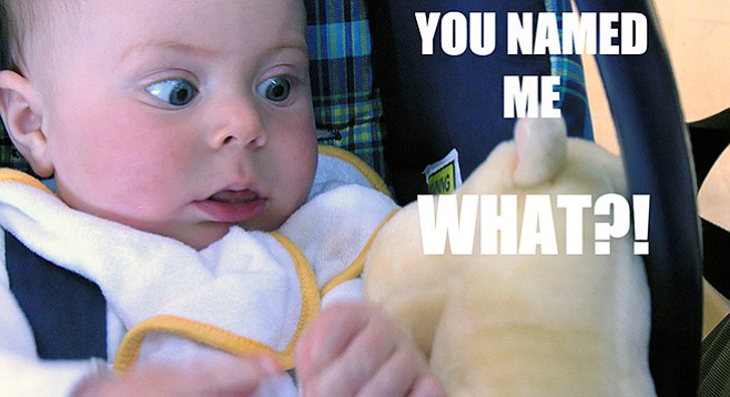 Surprised baby says, "You named me what?"