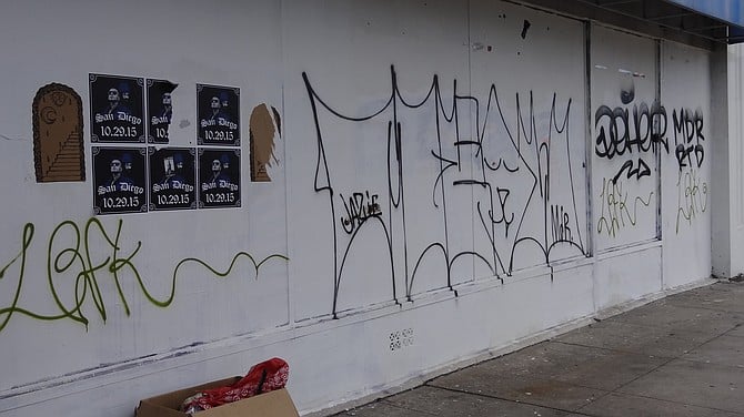 graffiti on building, along El Cajon Blvd.