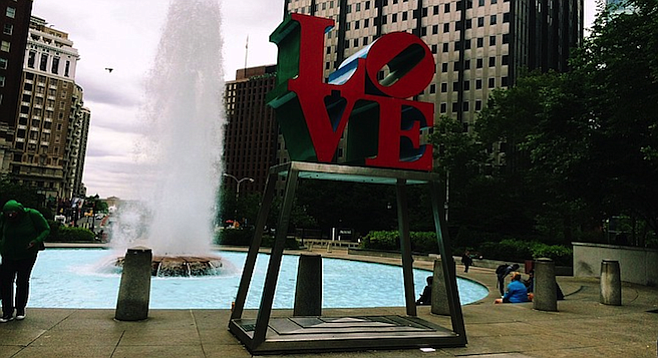 Robert Indiana's Love in JFK Plaza, a bright spot on a dreary day in Philly.