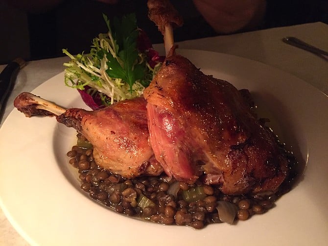 Confit de Canard (duck confit), with lentils and fig glaze