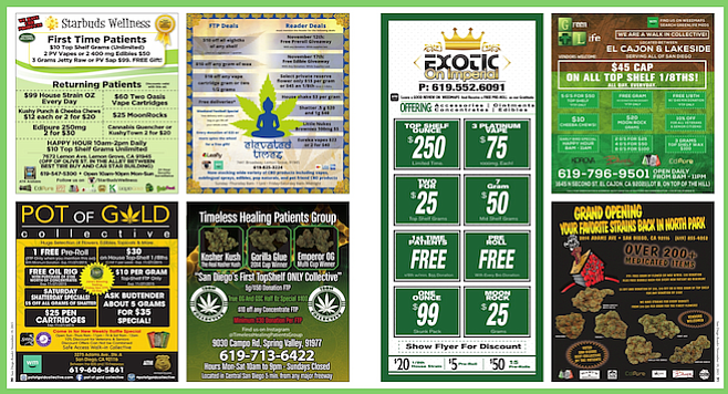 A sample spread of marijuana ads at the back of the Reader