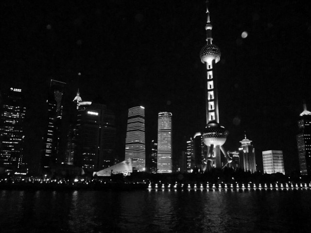 A simple view of the Shanghai skyline from the Huangpu River. 