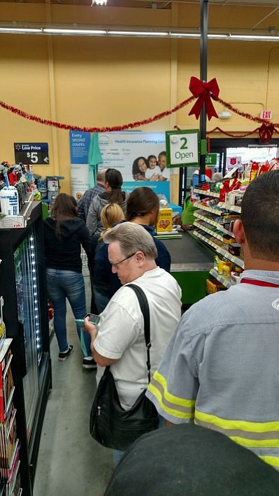 Nine customers deep at two open registers. 