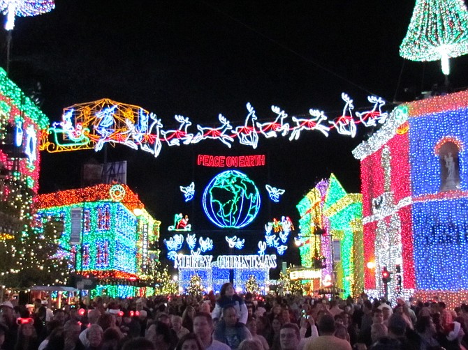 Dancing Lights over Streets of America, a Hollywood Studio's attraction at Disney World, Orlando.