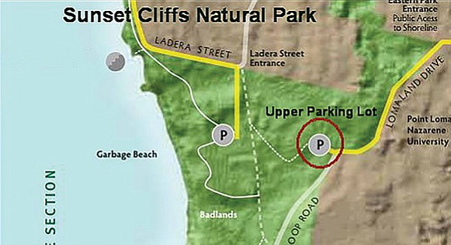 Map of park (green), adjacent to Point Loma Nazarene University