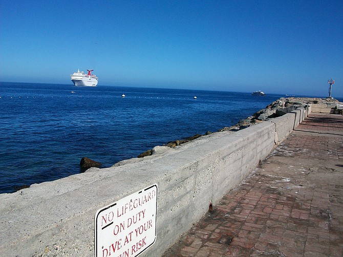Carnival Cruise ship sits off Catalina Island.