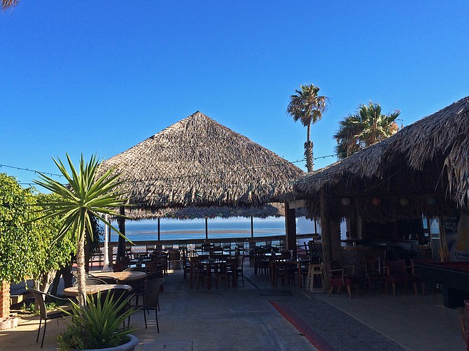 The outdoor space at Baja Calypso, looking over the Pacific Ocean