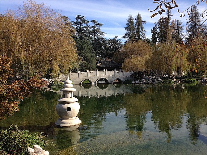 Jade Ribbon Bridge, Chinese Garden, Huntington Library and Botanical Garden.  December 2015.  A group of 23 artisans from Suzhou, China, completed much of this part of the garden in 2007-2008.  San Marino, California.  