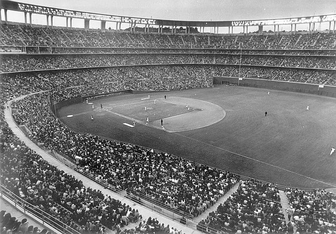San Diego Stadium, April, 1969. Only 23,370 customers paid their way to witness First Opening Day.