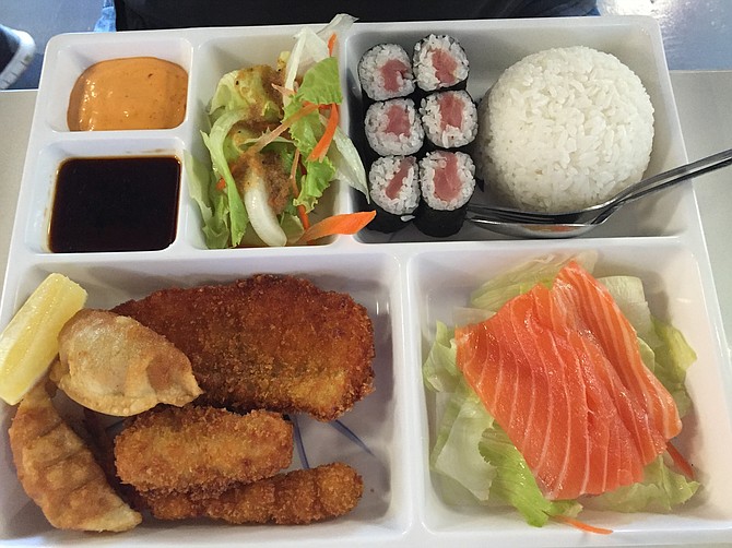 Bento lunch special #2, with salmon sashimi and more of that fried fish