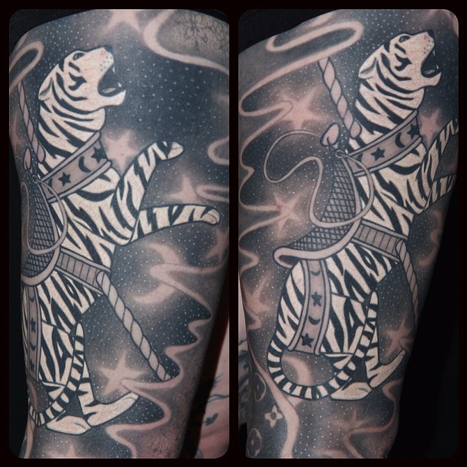 White tiger tattoo in white ink by Tim Lees of 4everUtat2 www.TimLeesTattoo.com