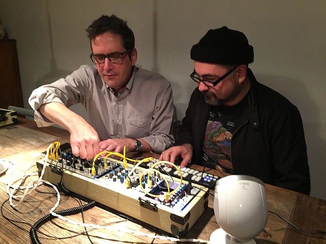 Tom Erbe and Bobby Bray tinkering with the Eurorack.