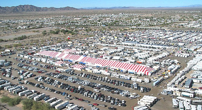 Snowbirds flock to Quartzsite in January, when the tiny desert town can swell in size to 250,000 plus.