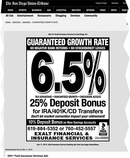 Mansueto’s U-T ad promises huge returns and looks like a bank ad.