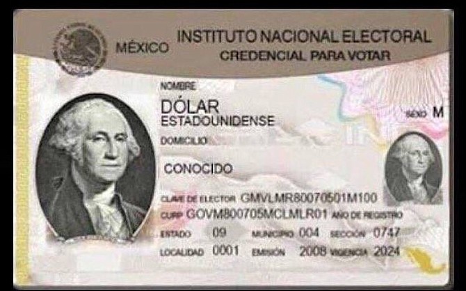 George Washington's USD voter ID (IFE) in Mexico