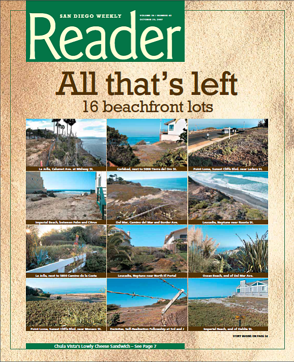 Solana Beach: Vacant Beach Lots in 1982: 6, Vacant Beach Lots in 2007: 0. Del Mar: Vacant Beach Lots in 1982: 10, Vacant Beach Lots in 2007: 1