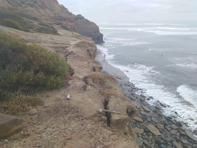 The crack in the bluff is more than 50 feet long.